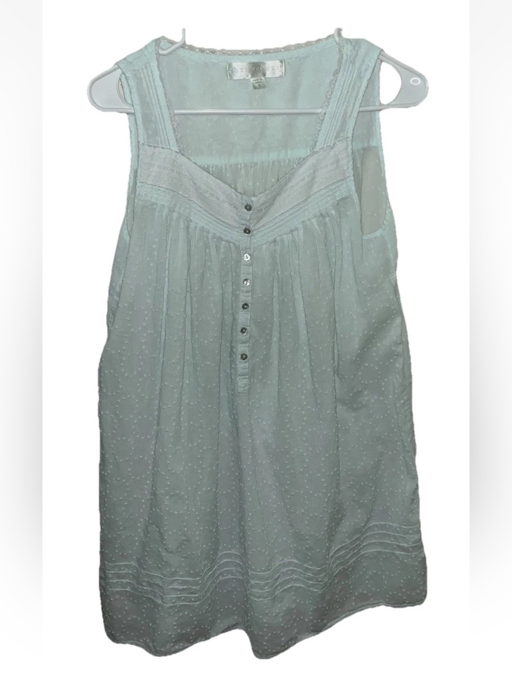 Eileen West Sleeveless Nightgown Swiss Dot Light Blue Size S Cottagecore EUC